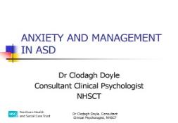 ANXIETY AND MANAGEMENT IN ASD PowerPoint Presentation