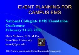 EVENT PLANNING FOR CAMPUS EMS PowerPoint Presentation