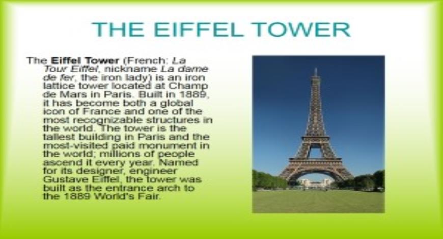 Free Download THE EIFFEL TOWER PowerPoint Presentation Slides